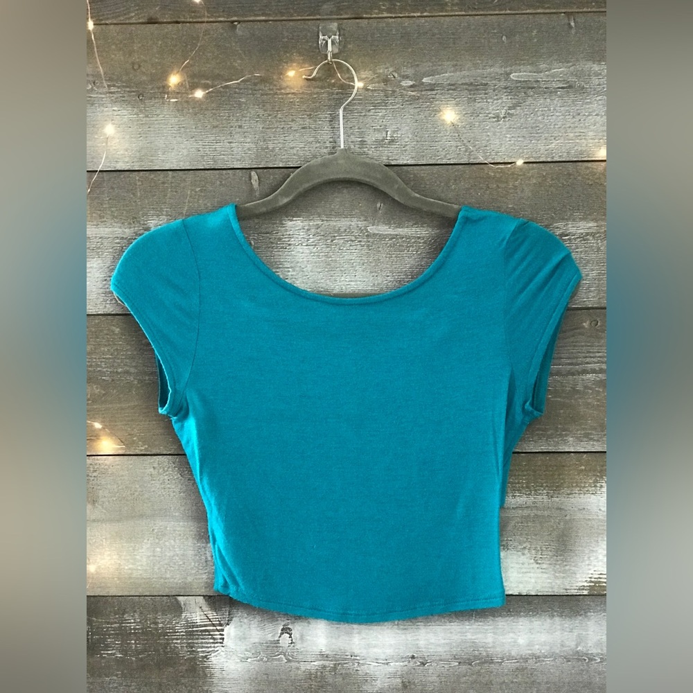 Body Central Summer Backless Twist Knot Women's Crop Top T-Shirt Teal M Medium
